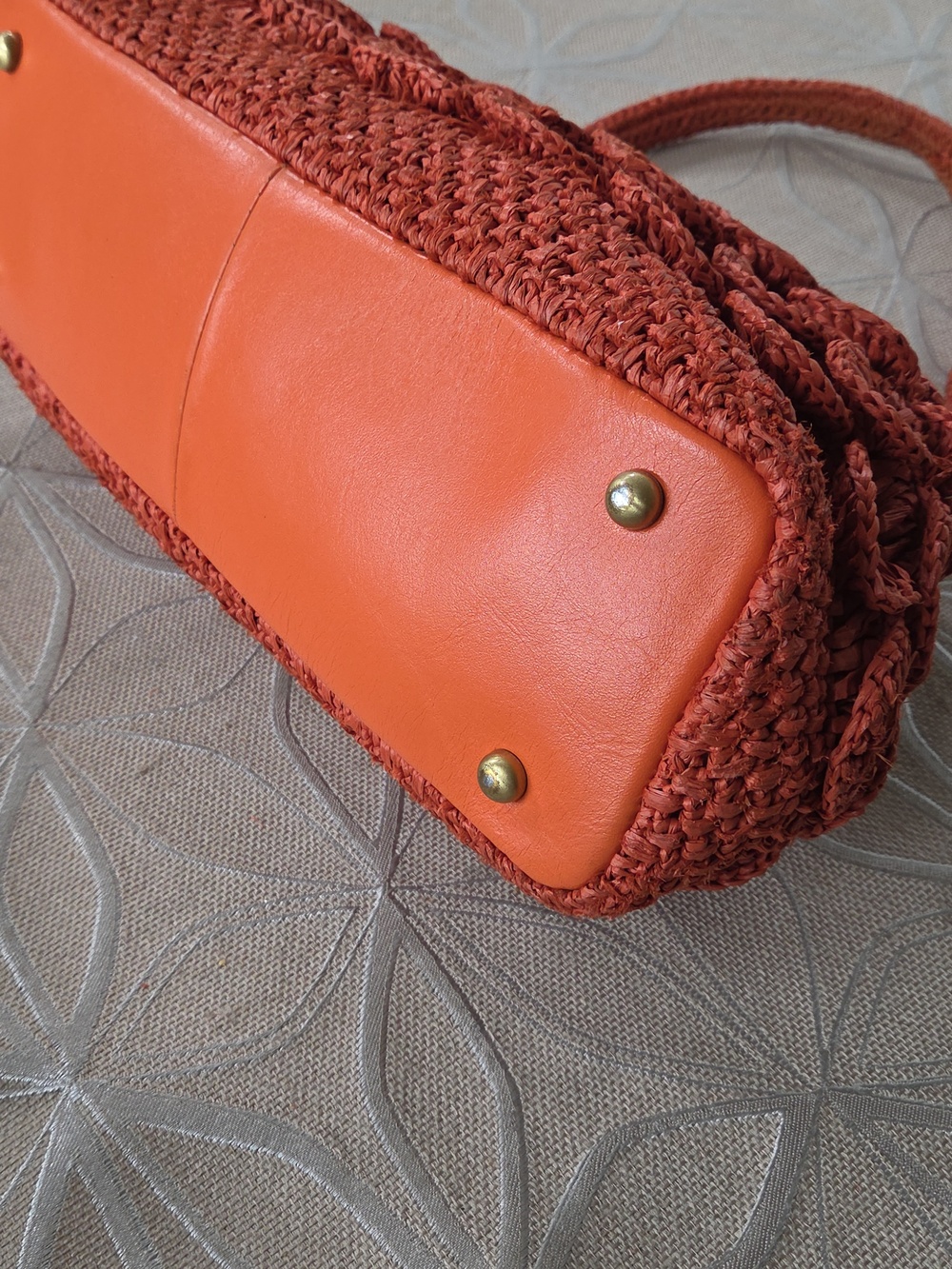 Patricia Nash Ferrara Woven Raffia Frame Bag, Koi Orange Satchel! - Picture 5 of 16